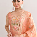 Peach Banarasi Silk Floral Kurti Set