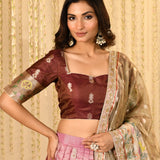 Soft Cherry Pink Kora Tissue Lehenga Set