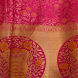Majestic Fuchsia Pink Kanjivaram Silk Saree With Grand Elephant Medallion Border