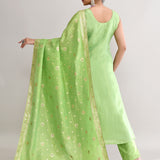 Parrot Green Banarasi Silk Floral Kurti Set