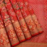 Red Kanjivaram Silk Saree With Swan And Floral Zari Border