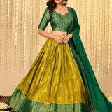 Golden Mehendi Green Tissue Banarasi Lehenga Set