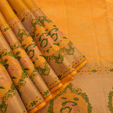 Elegant Monochrome Gold & Yellow Handwoven Kanjivaram Silk Saree With Floral Motifs