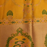 Elegant Monochrome Gold & Yellow Handwoven Kanjivaram Silk Saree With Floral Motifs