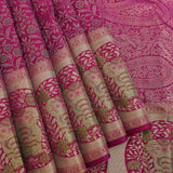 Magenta Pink Kanjivaram Silk Saree With Gold Zari Elephant And Floral Border