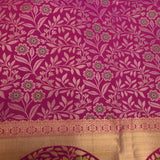 Magenta Pink Kanjivaram Silk Saree With Gold Zari Elephant And Floral Border