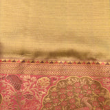 Gorgeous Metallic Beige And Pink Kanjivaram Silk Saree With Gold Zari Peacock Motifs