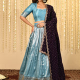 Aqua Blue Tissue Silk Lehenga Set