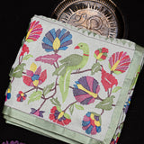 Sage Green Organza Saree With Diamond Jaal Body And Woven Parrot-Floral Shikargah Border