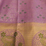Lavender Kanjivaram Silk Saree With Gold Zari Elephant Motif Border