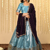 Aqua Blue Tissue Silk Lehenga Set