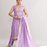 Mauve Banarasi Silk Floral Kurti Set