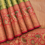 Green Kanjivaram Silk Saree With Multicolour Floral Red Border