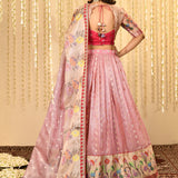 Cherry Blossom Pink Kora Tissue Lehenga Set