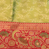 Green Kanjivaram Silk Saree With Multicolour Floral Red Border