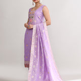 Mauve Banarasi Silk Floral Kurti Set