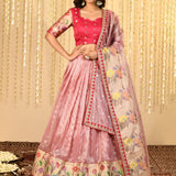 Cherry Blossom Pink Kora Tissue Lehenga Set