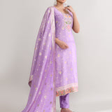 Mauve Banarasi Silk Floral Kurti Set