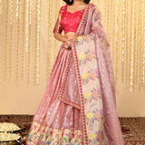 Cherry Blossom Pink Kora Tissue Lehenga Set