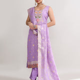 Mauve Banarasi Silk Floral Kurti Set