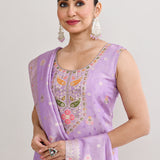 Mauve Banarasi Silk Floral Kurti Set