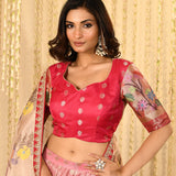 Cherry Blossom Pink Kora Tissue Lehenga Set