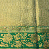 Rust Orange Kanjivaram Silk Saree With Green Border And Gold Zari Lotus Weave