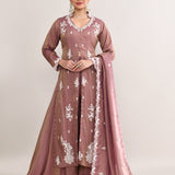Dusty Rose Pink Tissue Georgette Embroidered Palazzo Set