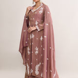Dusty Rose Pink Tissue Georgette Embroidered Palazzo Set