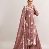 Dusty Rose Pink Tissue Georgette Embroidered Palazzo Set