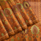 Olive Green Kanjivaram Silk Saree With Rust Border And Multicolour Lotus Weave
