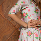 Ivory Floral Printed Chanderi Anarkali Set With Scalloped Hem
