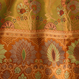 Olive Green Kanjivaram Silk Saree With Rust Border And Multicolour Lotus Weave