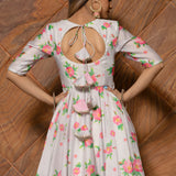 Ivory Floral Printed Chanderi Anarkali Set With Scalloped Hem