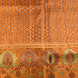 Olive Green Kanjivaram Silk Saree With Rust Border And Multicolour Lotus Weave