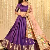 Royal Purple Dupion Silk Solid Lehenga Set