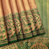 Elegant Peach And Green Kanjivaram Silk Saree With Gold Zari Peacock Motifs