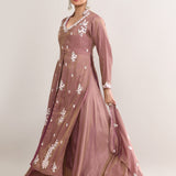 Dusty Rose Pink Tissue Georgette Embroidered Palazzo Set