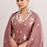 Dusty Rose Pink Tissue Georgette Embroidered Palazzo Set