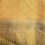Gold Kanjivaram Silk Saree With Slate Blue Floral Foliage Border