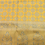 Gold Kanjivaram Silk Saree With Slate Blue Floral Foliage Border
