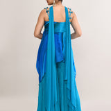 Azure Blue Satin Crepe Indo Western Peplum Set