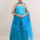 Azure Blue Satin Crepe Indo Western Peplum Set