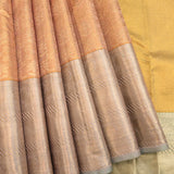 Peach Kanjivaram Silk Saree With Silver Border And Tonal Floral Weave