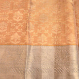 Peach Kanjivaram Silk Saree With Silver Border And Tonal Floral Weave