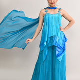 Azure Blue Satin Crepe Indo Western Peplum Set