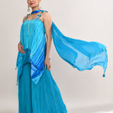 Azure Blue Satin Crepe Indo Western Peplum Set
