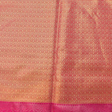 Kanjivaram Rangkat Silk Saree In Peach With Multicolour Paisley Jaal And Contrast Pink Geometric Star Border