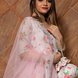 Ivory Floral Printed Chanderi Anarkali Set With Scalloped Hem