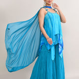 Azure Blue Satin Crepe Indo Western Peplum Set